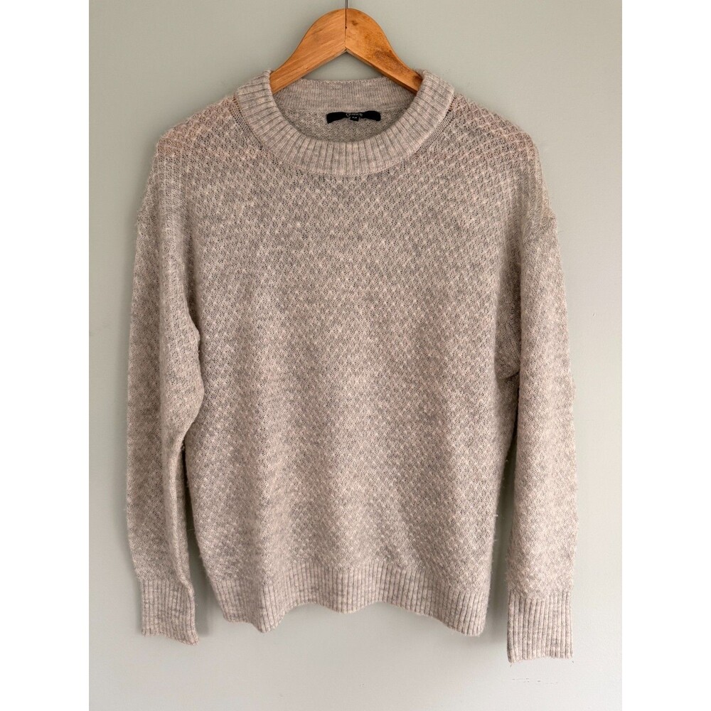 Quince Baby Alpaca Wool Diamond Stitch Crewneck Sweater beige/Gray Medium